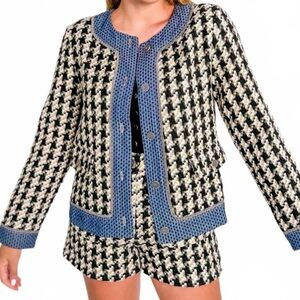 MYSTREE c'est femme houndstooth tweed jacket in black  Medium NWT